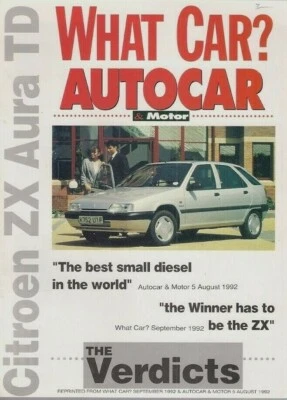 Citroen ZX Aura TD Road Tests 1992-93 UK Market Brochure What Car Autocar Motor  - Image 1 of 2