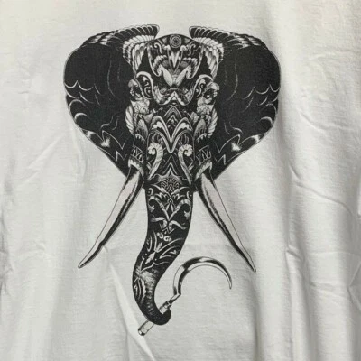 Camiseta ROOK Blanca Elefante Grande Gráfico 100% Algodón Foto 1 de 4