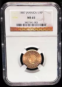 Jamaica Commonwealth 1887 Farthing *NGC MS-65* 1/4 Penny Razor Sharp Lustrous - Picture 1 of 3