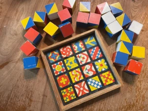 Vintage Mosaic Cube Blocks Wooden Frame Korea - Picture 1 of 12