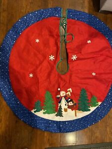 Holiday Christmas Tree Skirt With Snowman 40”