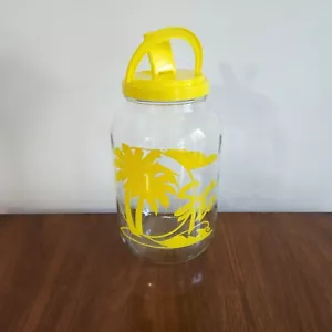 VTG Sun Tea Glass Jar Yellow Jug 1 Gallon Palm Tree Anchor Hocking Handle Spout - Picture 1 of 11
