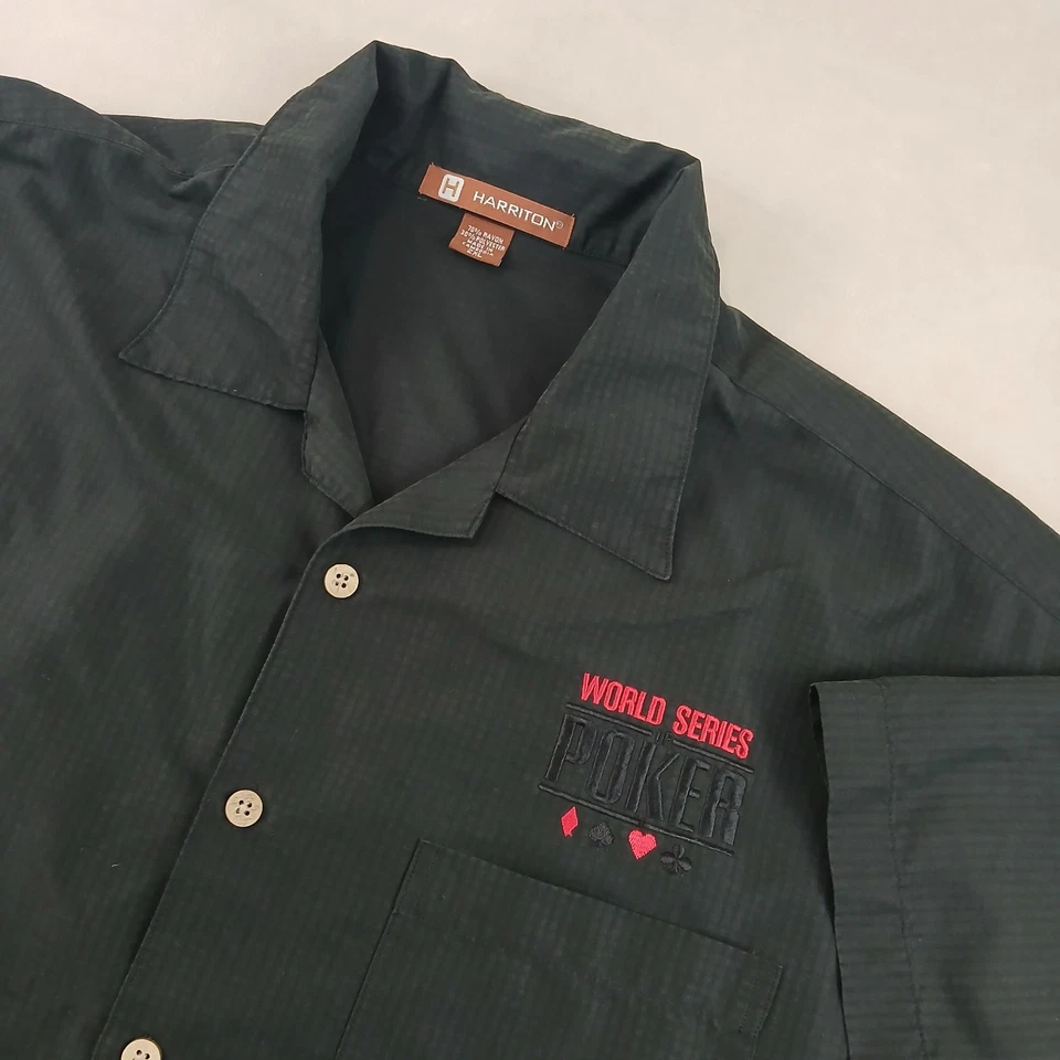 Harriton World Series Of Poker 2XL Mens Shirt Camp Hawaiian Black 27x32 - Image 1 of 4