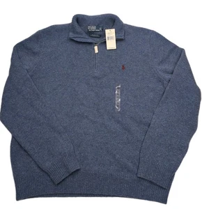Polo Ralph Lauren Sweater 1/4 Zip Lambswool Blue Y2K Mens XL New - Picture 1 of 7