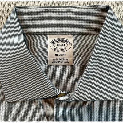 Camisa de vestir Brooks Brothers Regent Fit a rayas sin hierro 16 33 algodón Supima Foto 1 de 4