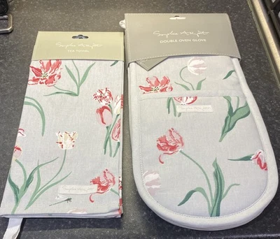 Sophie Allport Tulips Double Oven Glove And Tea Towel Set - New With Tags - Image 1 of 4