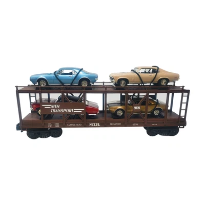 MTH 30-7676 Double Decker two tier Classic Auto Transport with 4 ERTL Cars - Image 1 of 4