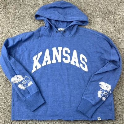 Sudadera con capucha para mujer KU Kansas University pequeña manga larga azul mezcla de algodón Foto 1 de 4