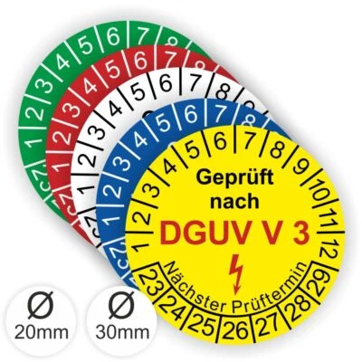 PRINTENGEL Prüfplaketten Geprüft nach DGUV Vorschrift 3 Ø:20-30mm früher BGV A3 WASSERFEST