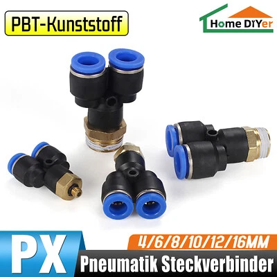 HOME DIYER Pneumatik Y-Stück Steckverbinder mit AG Gewinde Steckverbindung Druckluft 4-16mm