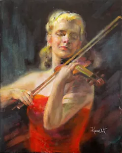 "Violin" Original Oil on Canvas by Kwan Wu - Picture 1 of 1