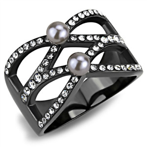 Women'S 4Mm Syntethic Gray Pearl Light Black Ip Stainless Ring Tk3515