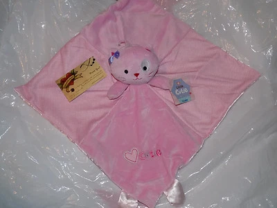 KIDS PREFERRED LITTLE CUTIE SECURITY BLANKET KITTY CAT PINK PATCHWORK POLKA DOT - Image 1 of 4