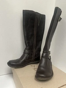 BOC Born Talla 7.5M Ancho Pantorrilla Marrón Oscuro Botas Barbana Hebillas Cremallera Tacón Plano - Imagen 1 de 11