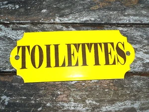 PLAQUE DE PORTE EMAILLEE Toilettes Jaune EMAIL VERITABLE NEUVE FABR. EN FRANCE - Picture 1 of 1