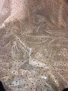1 MTR IVORY GOLD SPARKLY SEQUIN HOLOGRAM ORGANZA VOIL DRAPING FABRIC 58” WIDE - Picture 1 of 3