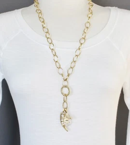 Goldfarben Fleur de Lis Horn Cornicello klar Kristall Anhänger offene Glieder Halskette - Bild 1 von 11