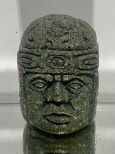 VTG. LG. ZAREBSKI Possibly Head Statue Crushed Malachite AZTEC MAYAN MCM - Picture 1 of 12