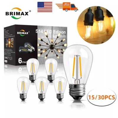 Brimax E26 LED Outdoor Edison Bulbs 2W S14 for String Light Replacement 15/30PCS - Image 1 of 4