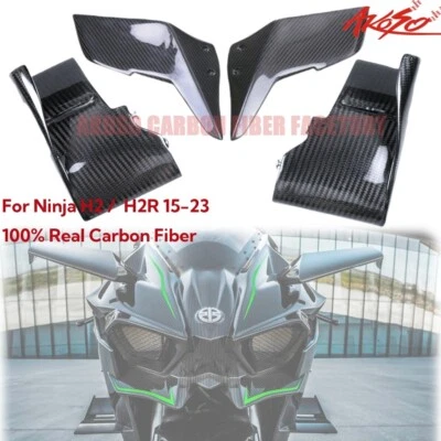 For Ninja H2 H2R 2015-2023 Real Carbon Fiber Upper Lower Winglets Air Deflector - Image 1 of 4