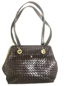 Vintage Bally dark brown lamb leather woven, intrecciato style shoulder bag - Picture 1 of 10