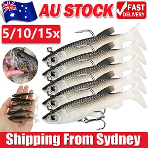 UP 15X Soft Plastic Vibe Lures Poddy Mullet Flathead Jig Heads Barra Cod Fishing - Picture 1 of 5