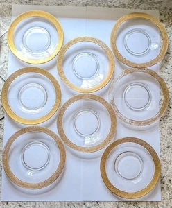 8 Tiffin Franciscan Minton Gold Encrusted Clear Glass Shallow Bowl 6.25" Luxury - Picture 1 of 7