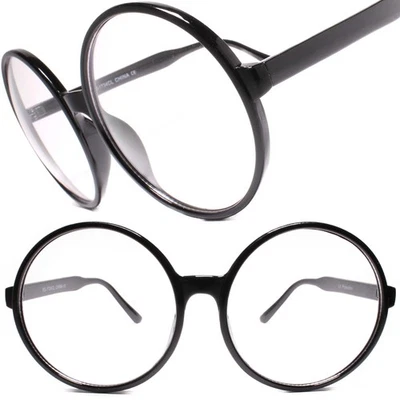 Oversize Vintage Retro Style Clear Lens Eye Glasses Round Black Fashion Frame - Image 1 of 4