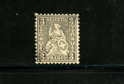 Switzerland #42 (S666) Helvetia 3c black, Perforated 11 1/2, Used, FVF,CV$160.00 - Image 1 of 2