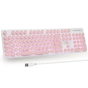 Typewriter Keyboard 104-key Punk Gaming Retro Keyboard LED White Backlit Cute... - Picture 1 of 6