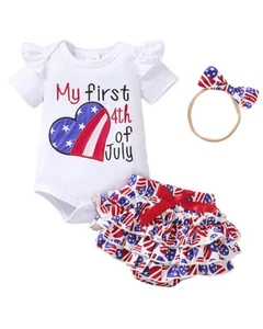 Independence Day Newborn Baby Girl Clothes Romper Shorts Set Blue Independenc... - Picture 1 of 8