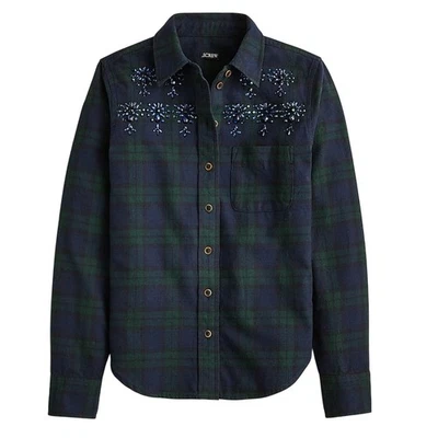 Camisa de franela a cuadros adornada J.Crew azul verde talla 4 abotonada nueva con etiquetas Foto 1 de 4