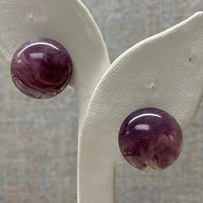 Pendientes de clip con cúpula redonda remolino púrpura vintage joyería artística Foto 1 de 4