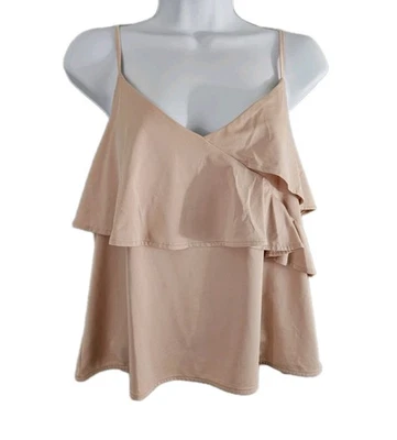 Camiseta sin mangas estilo camisola con volantes rubor medio H&M sedosa suave sexy neutra grapa Foto 1 de 4