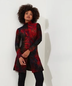 Joe Browns Women's Burn Out Turtleneck Long Sleeve Jersey Tunic Top, Red, 6 - Picture 1 of 6