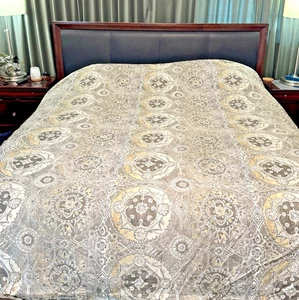 Copripiumino KING Pottery Barn Jacquelyn Medallion in cotone biologico grigio e marrone usato in ottime condizioni - Foto 1 di 9