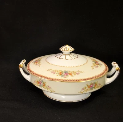 Noritake Occupied Japan Vegetable Bowl /Lid Komaru Hand Painted Floral Gold 1947 - Image 1 of 4