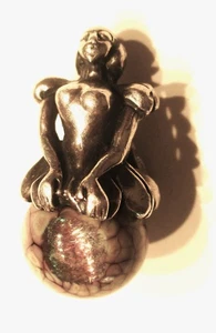 SILVER RETIRED TROLLBEADS RARE FAIRY ON BUD CHARM WITH DICHROIC GLASS LAA925 - Picture 1 of 3