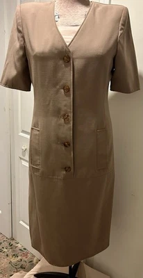 OSCAR de la RENTA Camel Khaki Beige Tan Dress Size 10 Vintage Shirt Business - Image 1 of 4