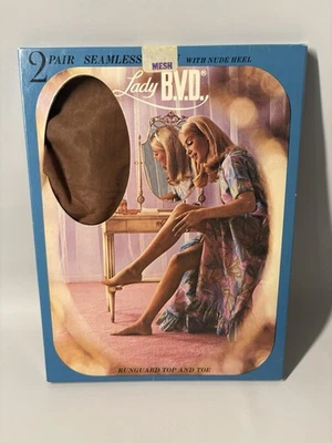 Dama vintage B.V.D. Medias de tacón nude de malla sin costuras años 60 UN PAR Foto 1 de 3