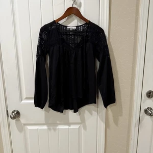 Abercrombie & Fitch Women’s Black Lace Boho Peasant Blouse Top Size S - Picture 1 of 8