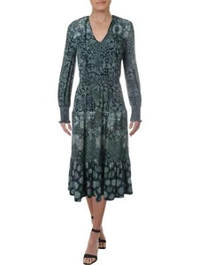 Michael Kors Womens Ellip Smocked Tassel Midi Dress Navy - Picture 1 of 2