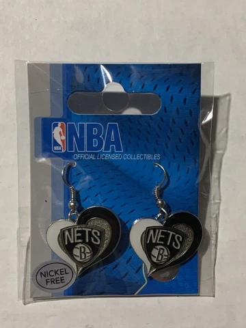 Brooklyn Nets NBA Silver Swirl Heart Dangle Earrings Cover