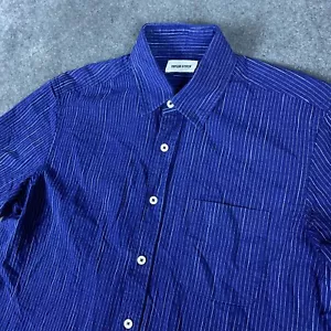 Camicia Taylor Stitch uomo 40 blu a righe con bottoni manica corta casual - Foto 1 di 11