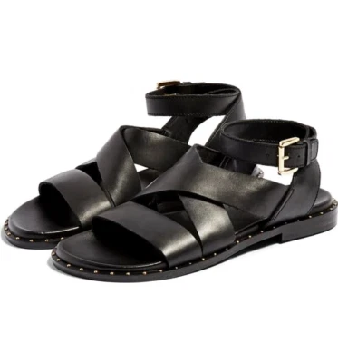 TOPSHOP HAMPTON BLACK STUDDED LEATHER SANDAL SIZE 36, 37 - Image 1 of 4