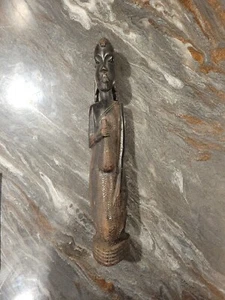 #266 Vintage Antique African Ebony Hand Carved Wood Figure Statue Women Kneeling - Picture 1 of 4