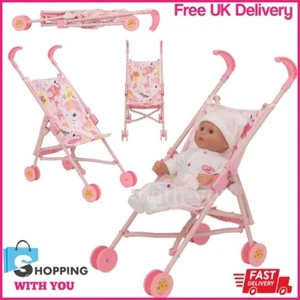 Childrens Doll Stroller Buggy Toy Dolls Pram Pushchair Pink Foldable year 2-7 - Picture 1 of 14