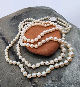 14k .585 White Gold Fresh Water Graduated 3.7mm Double Strand Pearls Au 2533 - Picture 1 of 10