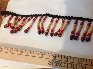 Vendita rimanente 2$ a iarda perline di legno 2 1/2" bordo 4 YDS marrone rosso oro bianco drappo - Foto 1 di 1