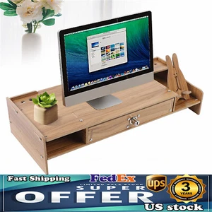 Wood Monitor Riser with Drawer Computer/Laptop/PC Stand for Desk Organizer - Picture 1 of 18